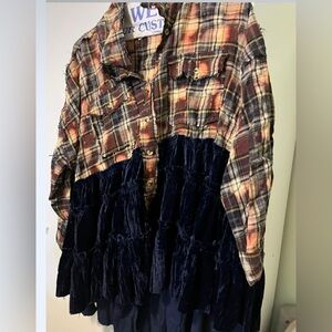 Oli and Hali Plaid and Velvet Button-Up will fit up to xl OVERSIZED